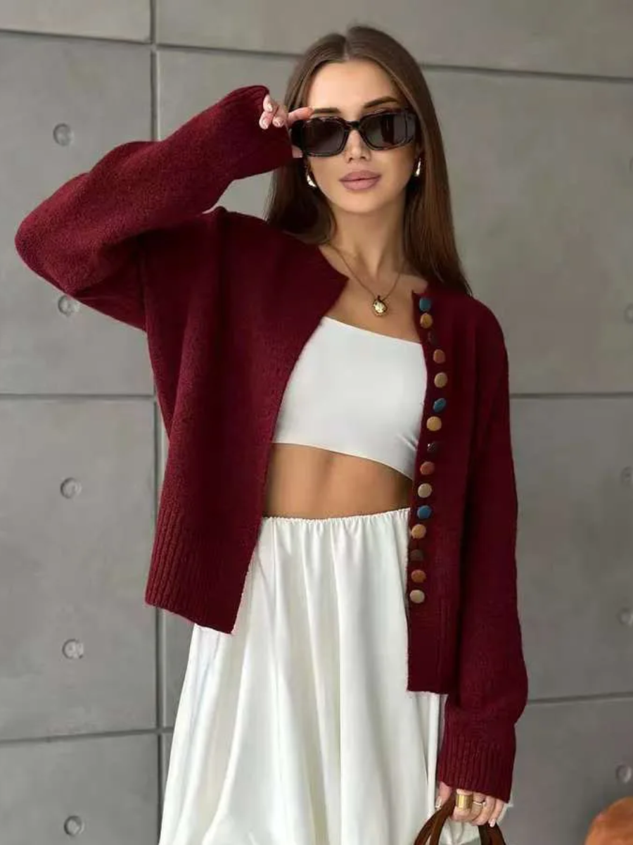 Hesper | Button-Front Patterned Knit Cardigan