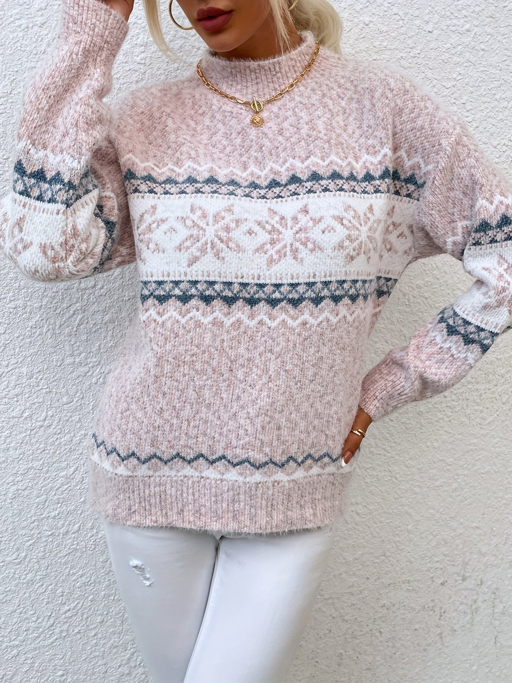 Tamsin | Cozy Snowflake Mock-Neck Sweater