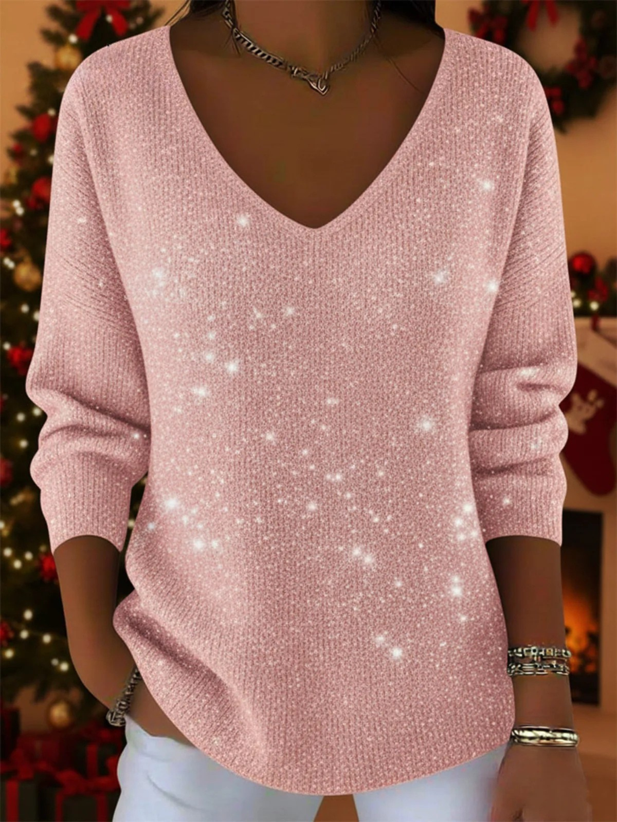 Amalie | Glimmer sweater med V-hals