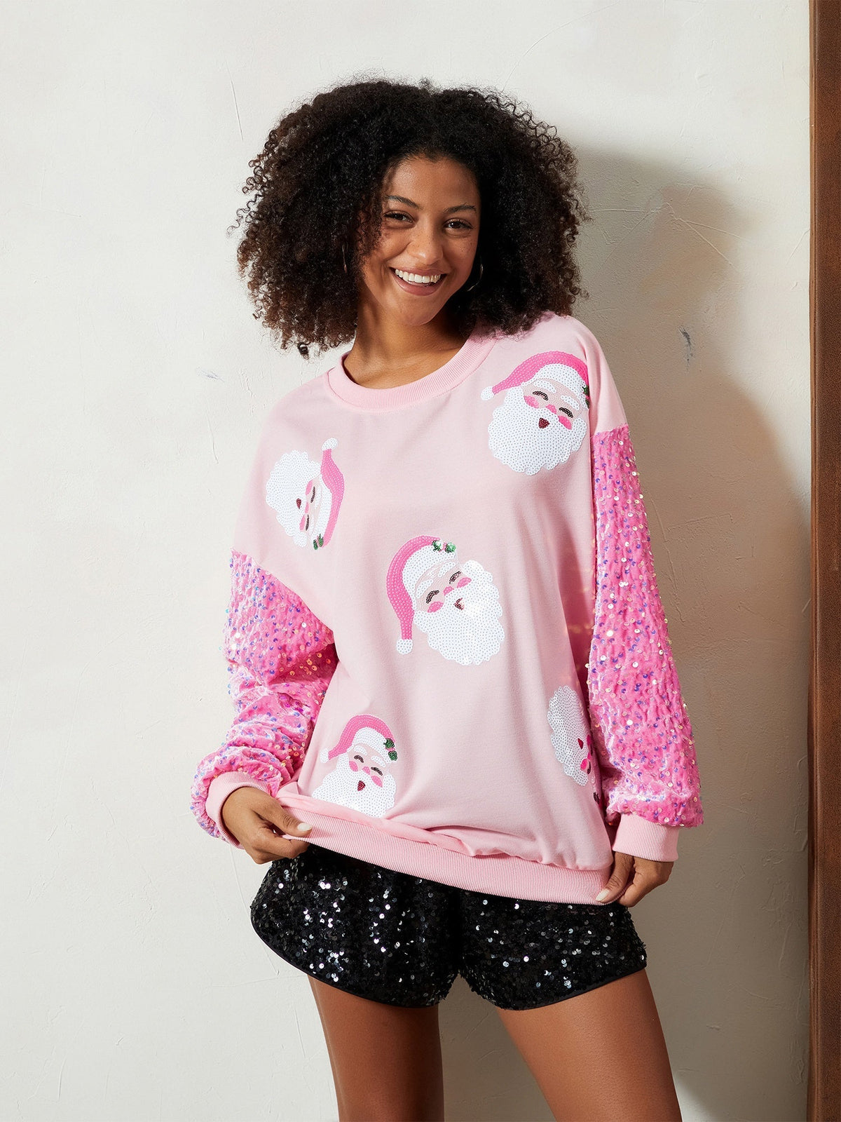Clementine | Crew-Neck Sequin Festive Knit Pullover