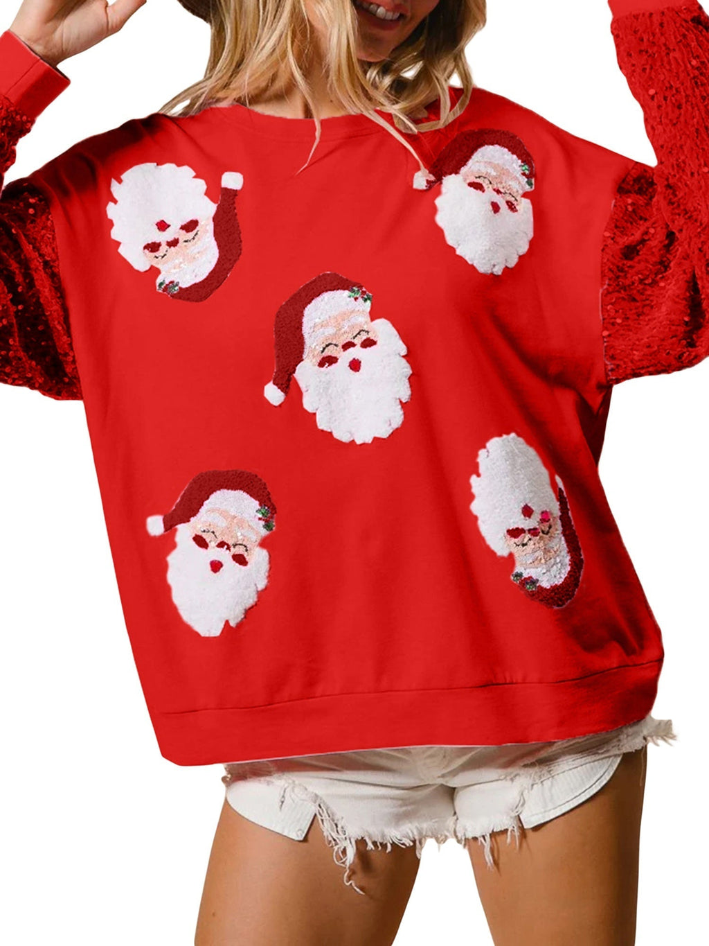 Clementine | Crew-Neck Sequin Festive Knit Pullover