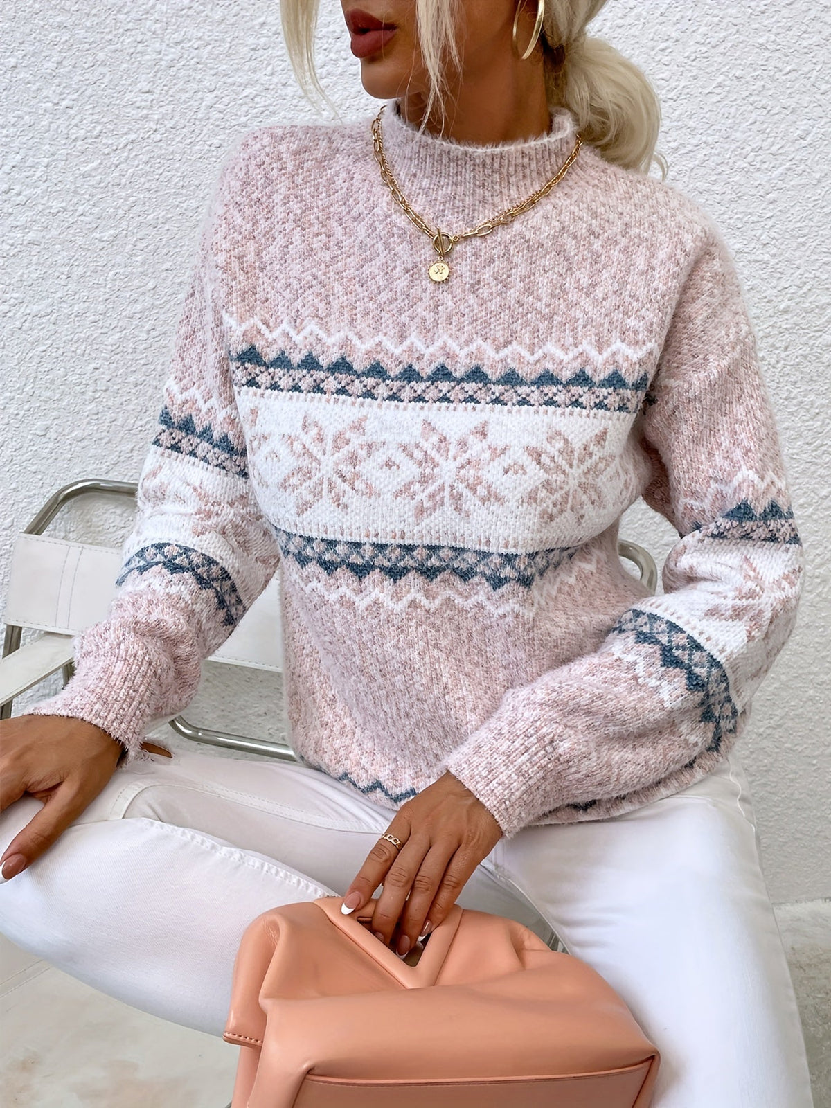 Tamsin | Cozy Snowflake Mock-Neck Sweater