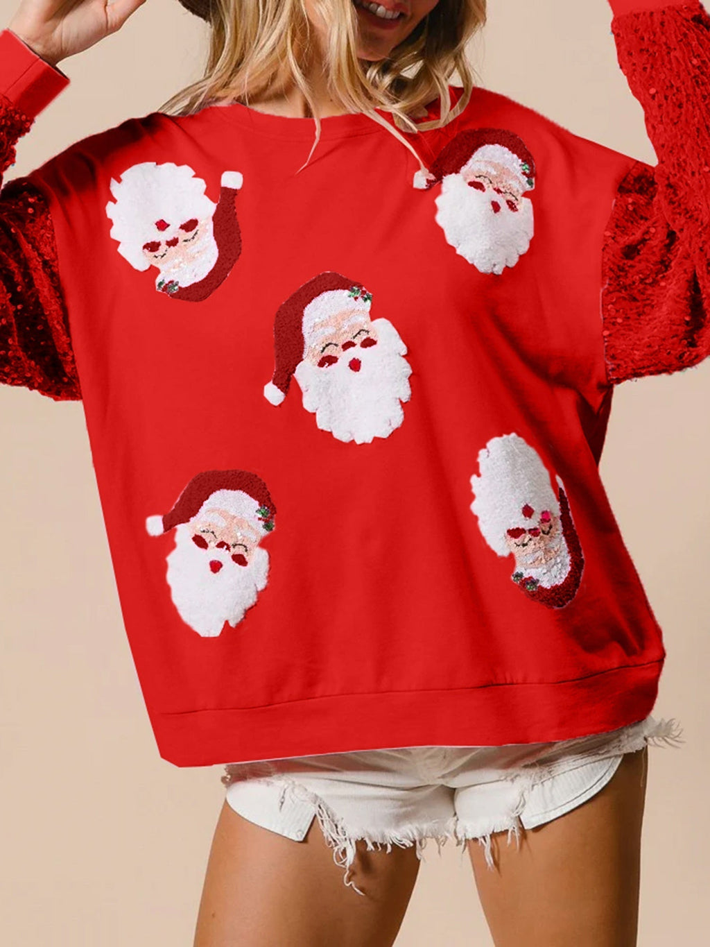 Clementine | Crew-Neck Sequin Festive Knit Pullover