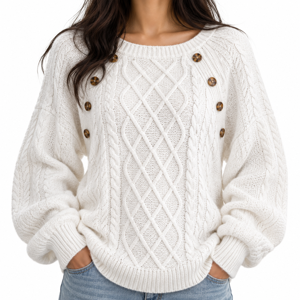 Millie Reed Women's Oversized Cable Knit Button-Front Cardigan