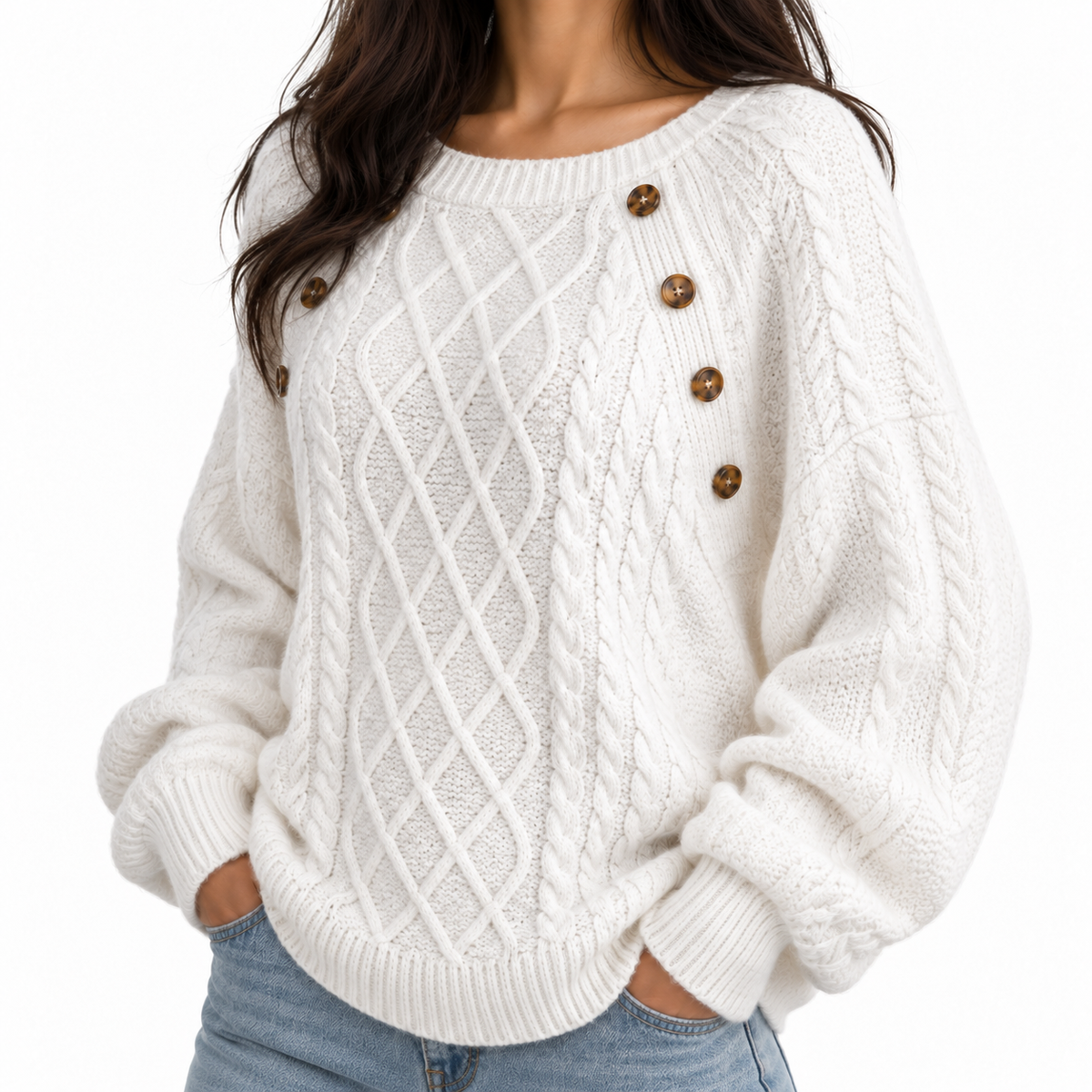 Millie Reed Women's Oversized Cable Knit Button-Front Cardigan, view 2