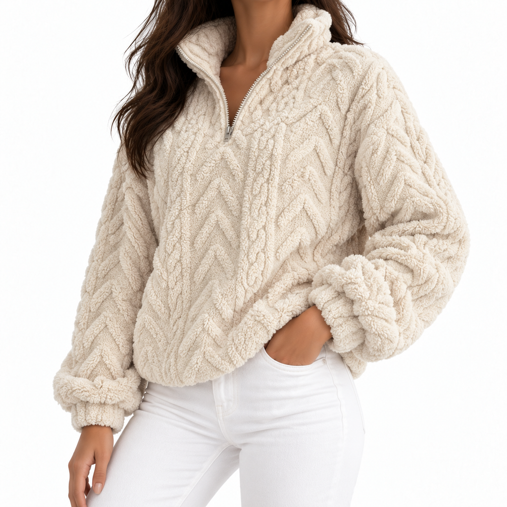 Millie Reed Women's Textured Quarter-Zip Knitted Jumper with High Collar, view 2