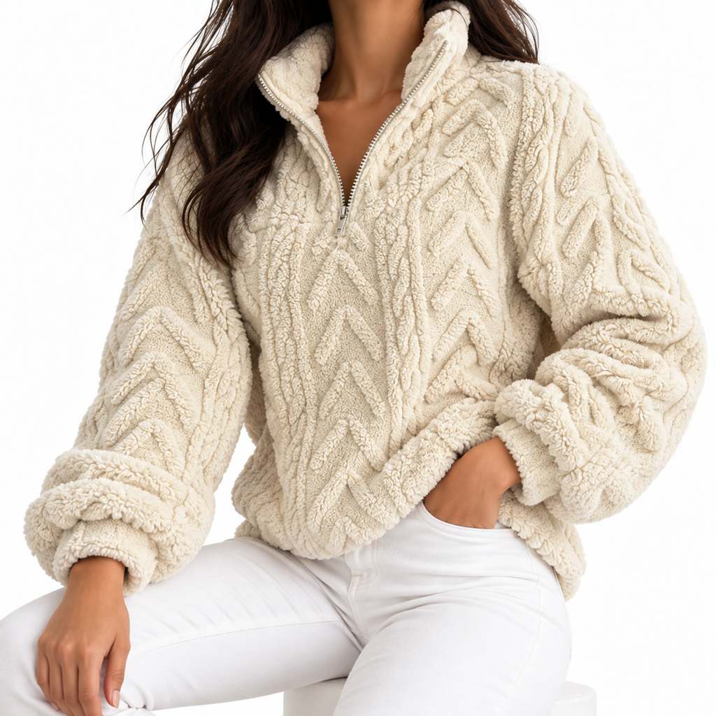 Millie Reed Women's Textured Quarter-Zip Knitted Jumper with High Collar