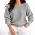 Millie Reed Women's Textured Knit Crew Neck Jumper with Ribbed Cuffs and Hem