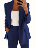 Women's Two-Piece Woven Suit Set with Notched Lapel and Wide-Leg Pants
