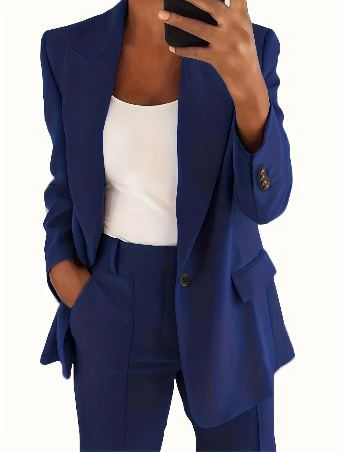 Women's Two-Piece Woven Suit Set with Notched Lapel and Wide-Leg Pants
