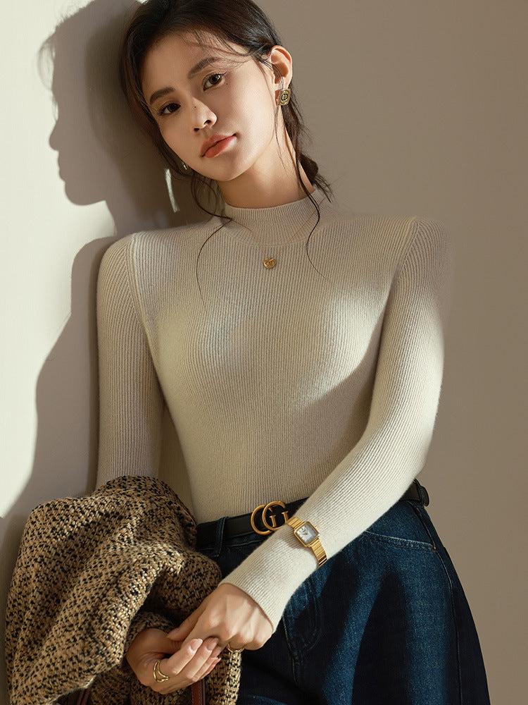 Women's rib knit sweater with mock neck and long sleeves