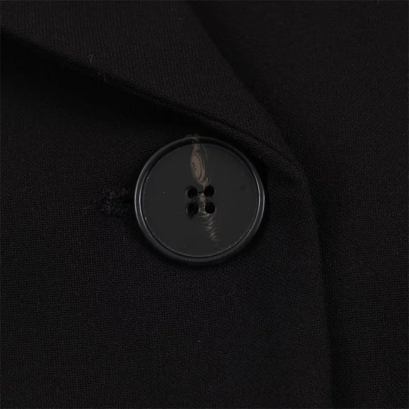 Women's Black Cropped Blazer Lace Trim Long Sleeve One Button Casual Office Blazer Streetwear Outerwear