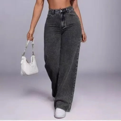 2026 New American Fashion Women's Loose Casual Wide Leg Straight Denim Jeans Baggy Streetwear Pants All Season Trousers
