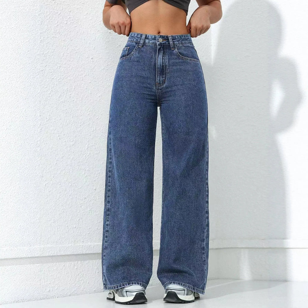 2026 New American Fashion Women's Loose Casual Wide Leg Straight Denim Jeans Baggy Streetwear Pants All Season Trousers
