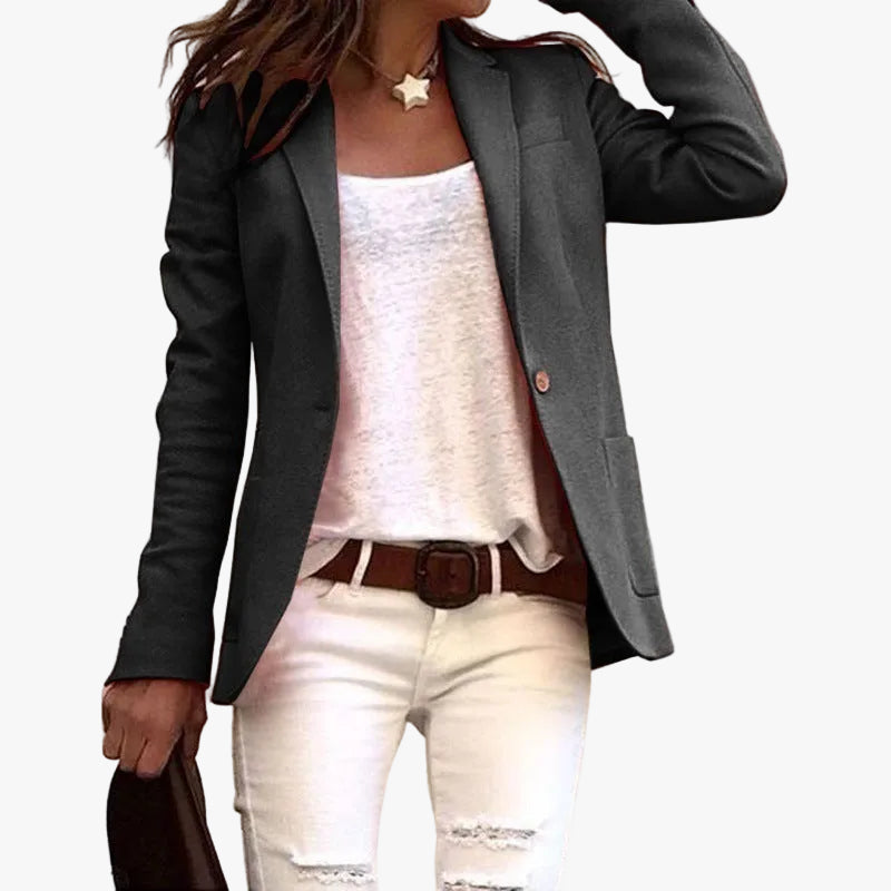 Women's Woven Blazer with Notch Lapels and One-Button Front
