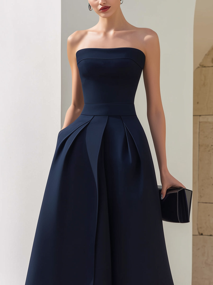 Hania | Strapless Pleated Midi Dress