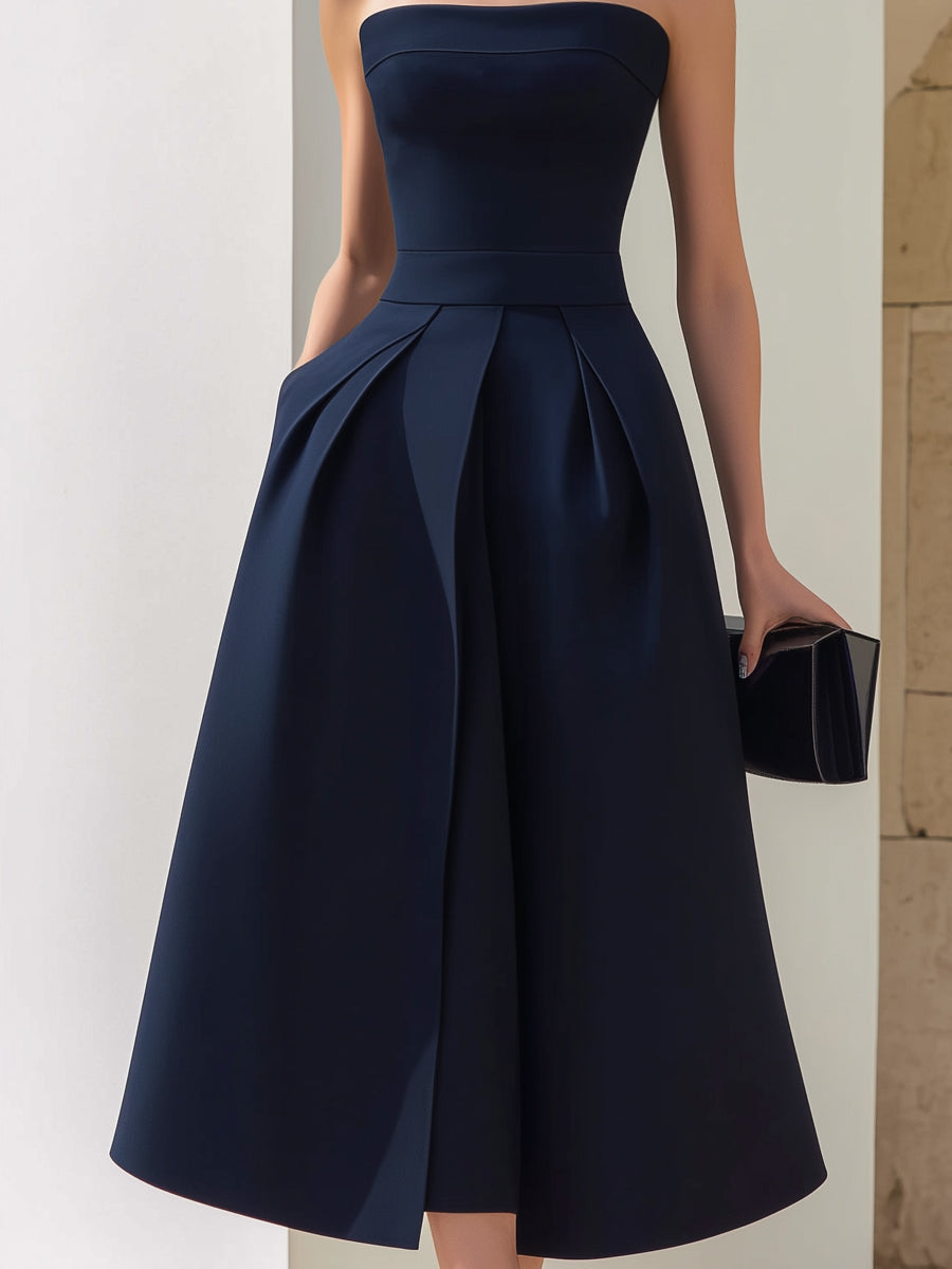 Hania | Strapless Pleated Midi Dress