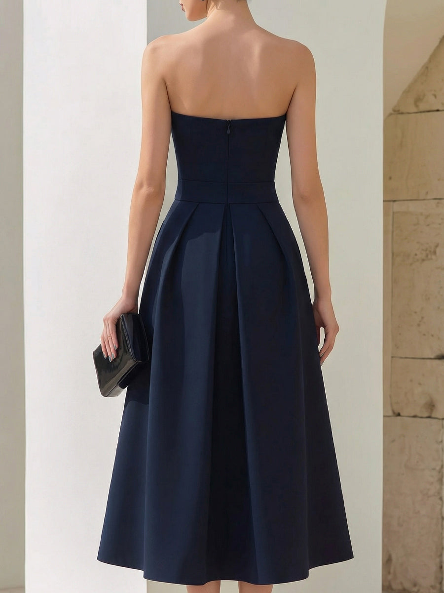 Hania | Strapless Pleated Midi Dress