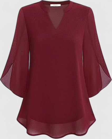 Celinora | Split-Neck Flared-Sleeve Layered Blouse for Women