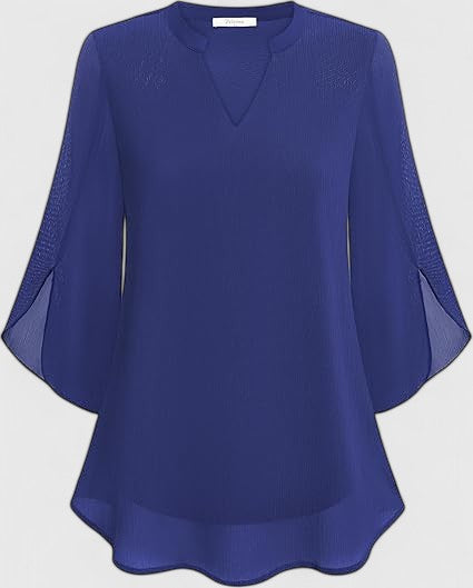 Celinora | Split-Neck Flared-Sleeve Layered Blouse for Women