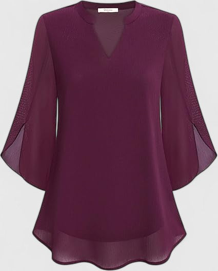 Celinora | Split-Neck Flared-Sleeve Layered Blouse for Women