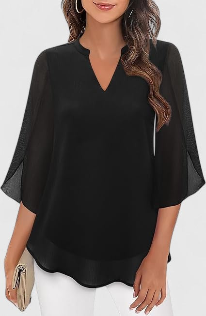 Celinora | Split-Neck Flared-Sleeve Layered Blouse for Women