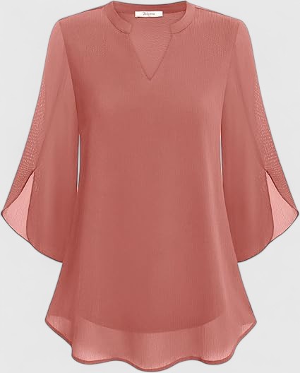 Celinora | Split-Neck Flared-Sleeve Layered Blouse for Women
