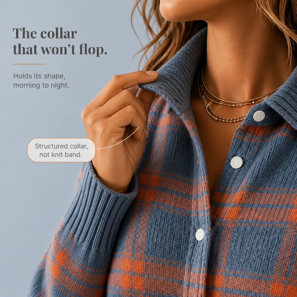 Hermione | Plaid Knit Shirt-Collar Cardigan