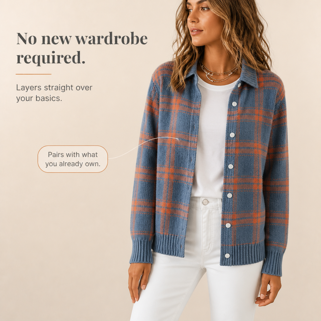 Hermione | Plaid Knit Shirt-Collar Cardigan