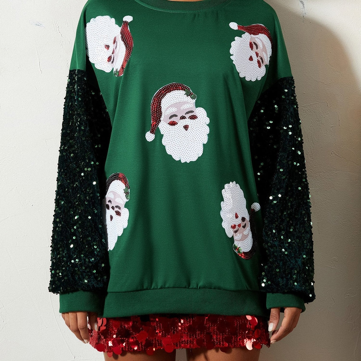 Clementine | Crew-Neck Sequin Festive Knit Pullover