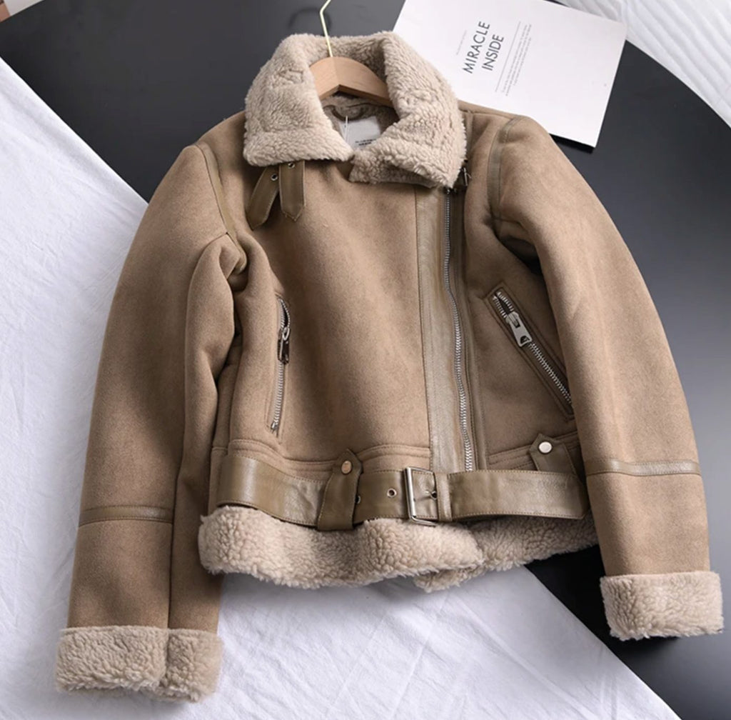 Freya | Cropped Belted Moto Jacket