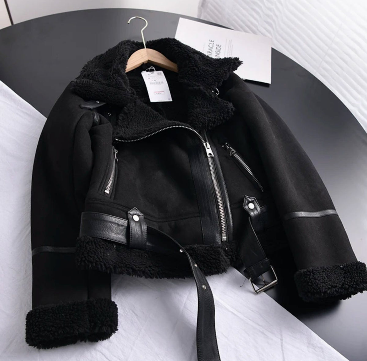Freya | Cropped Belted Moto Jacket