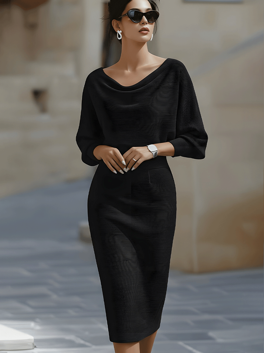 Hedda | Batwing Cowl-Neck Midi Dress
