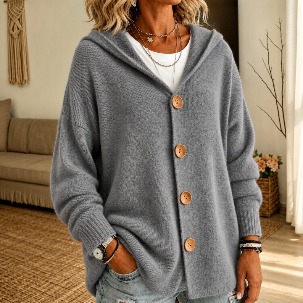 Stella | Vaffelstrikket cardigan med hætte
