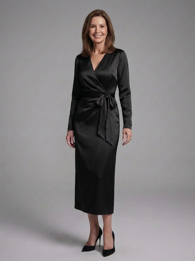 Idil | Long-Sleeve Wrap Midi Dress