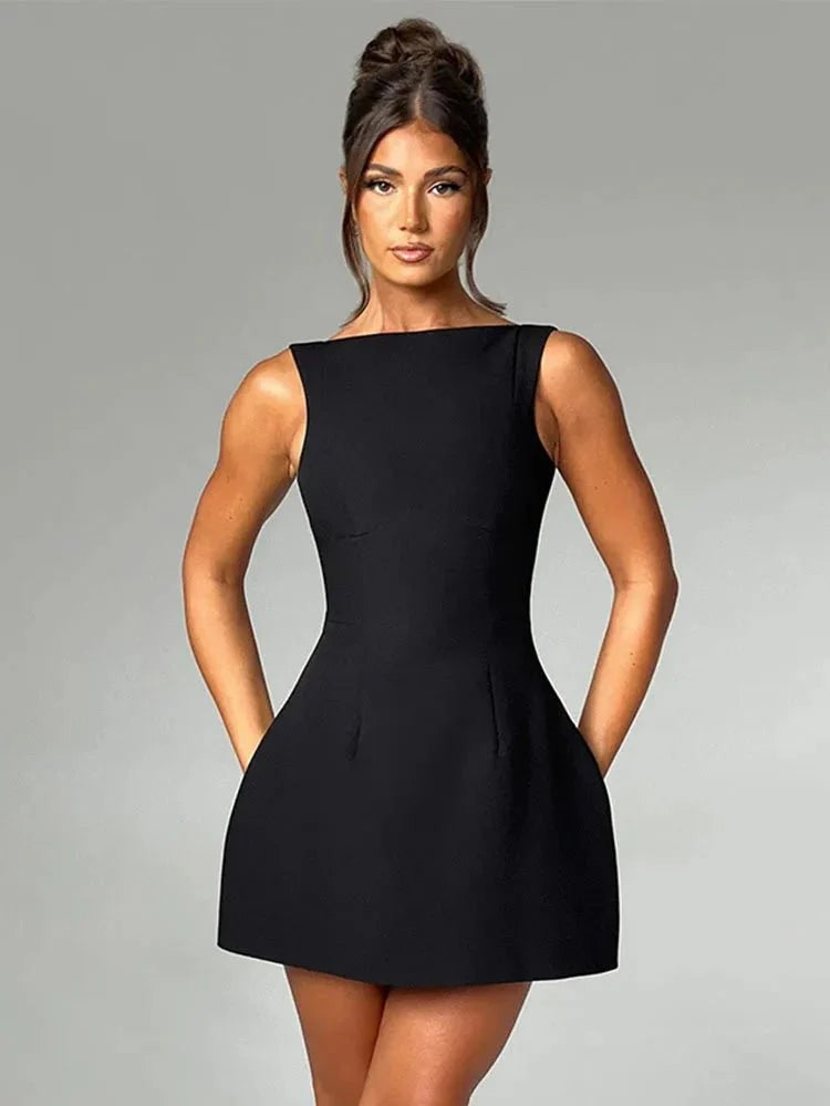 Monti | Backless Boat-Neck Mini Cocktail Dresses