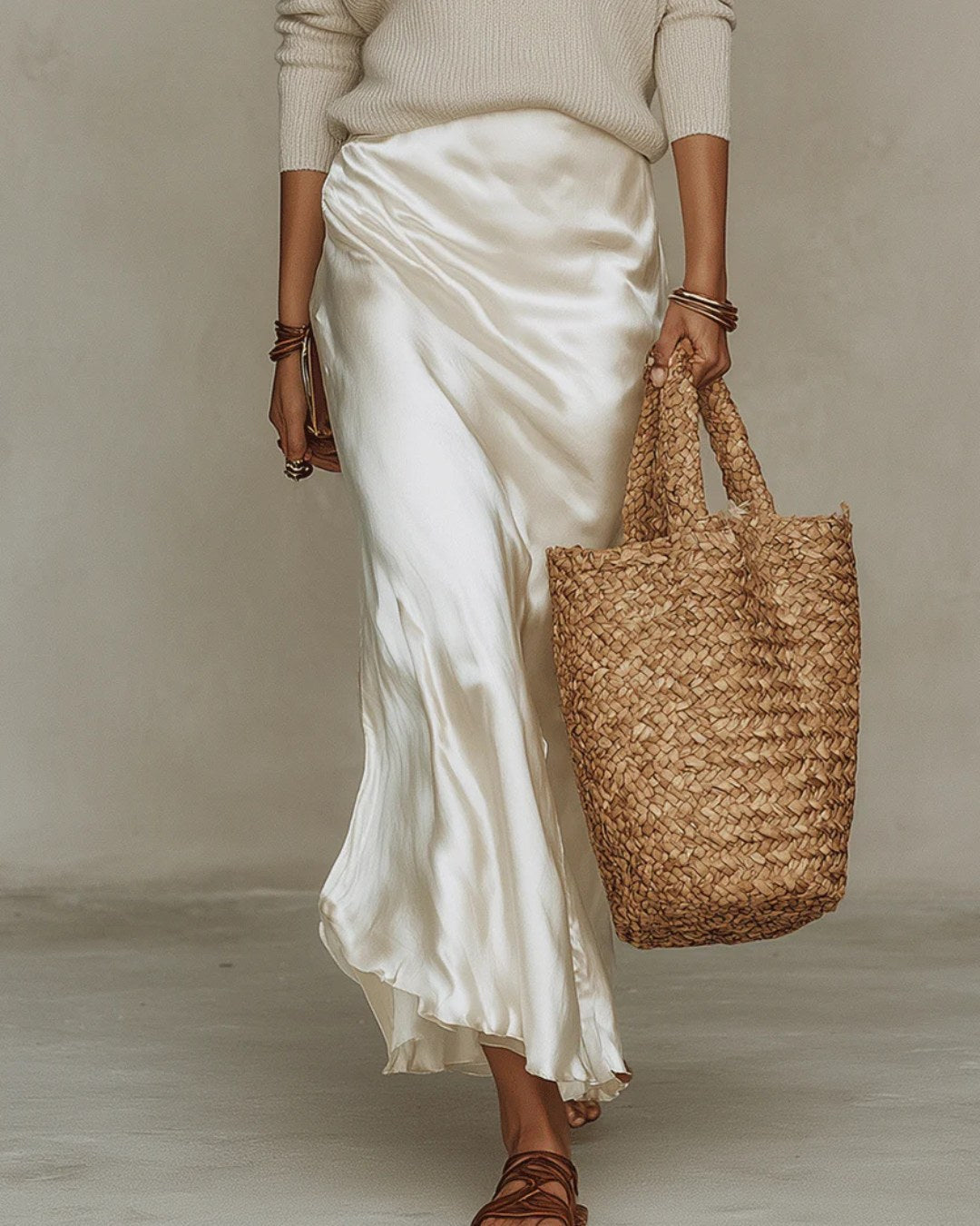 Lilly | Sæt med strikbluse og satin nederdel