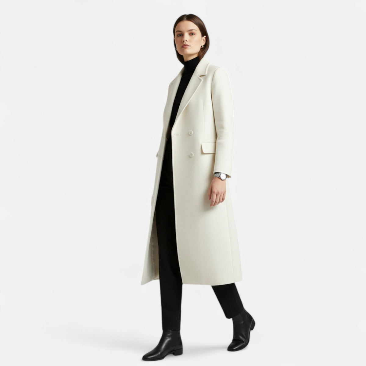 Radmila | Sleek Double-Breasted Fluid Trench Coat