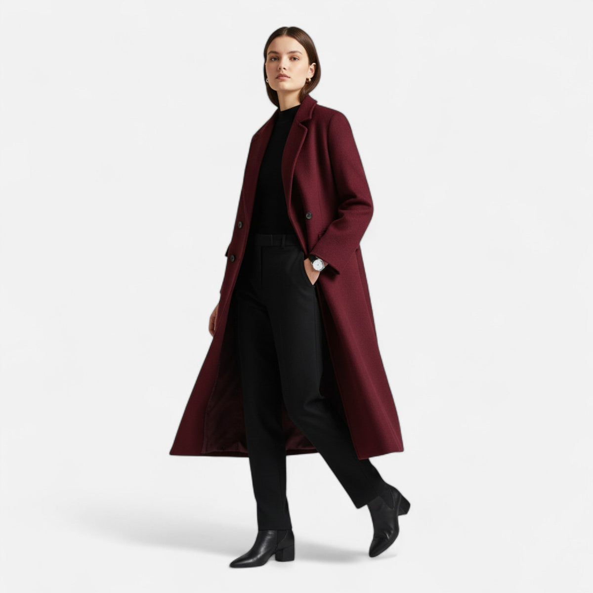 Radmila | Sleek Double-Breasted Fluid Trench Coat