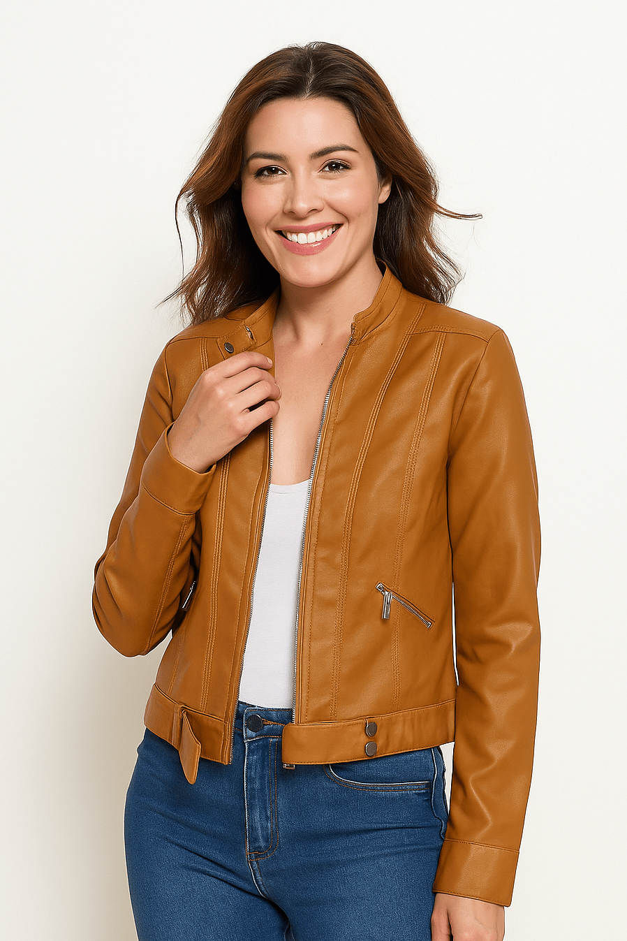 Rania | High-Neck Modern Relaxed Leather Jacket