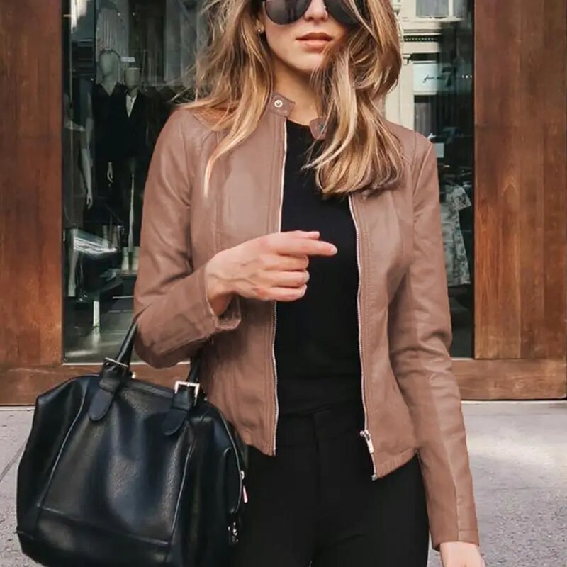 Rionach | Cropped Fit-and-Flare Distinguished Leather Jacket