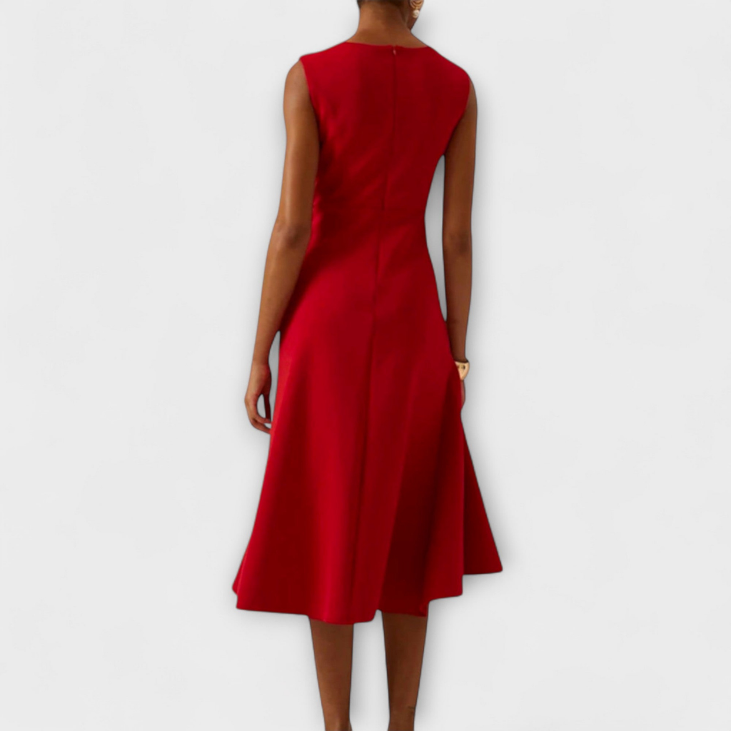Sidonie | Draped Knot Ruffle Midi Dress