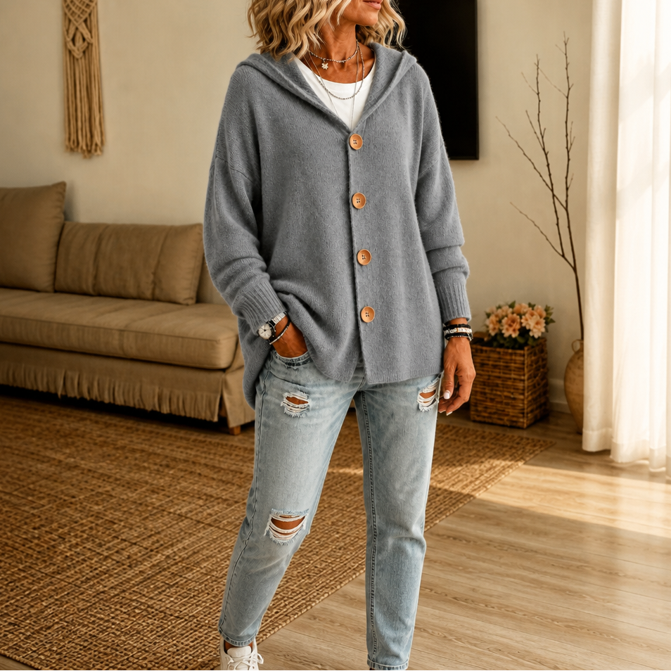 Stella | Vaffelstrikket cardigan med hætte