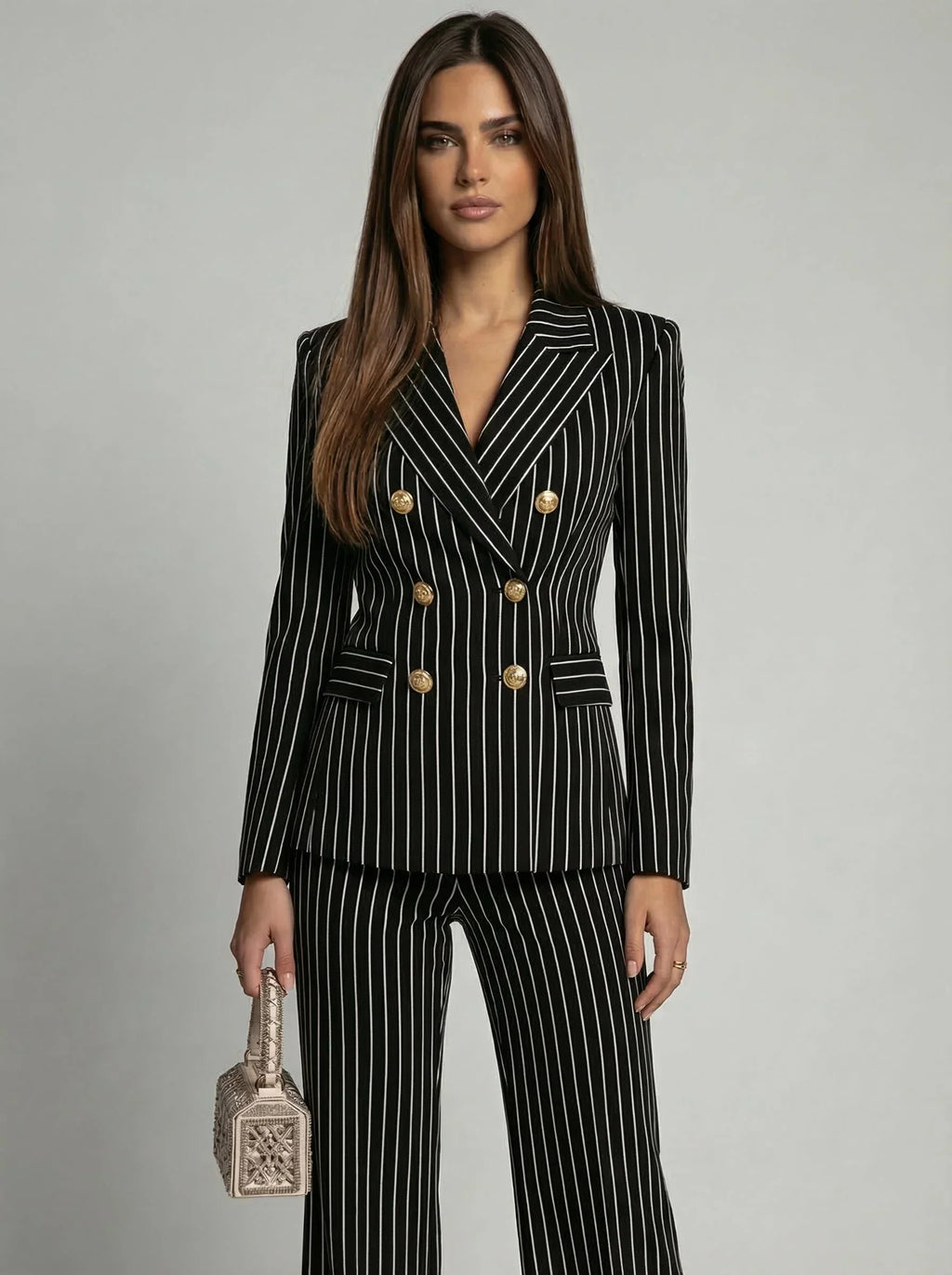 Leonora | Pinstripe Double-Breasted Blazer and Trouser Set