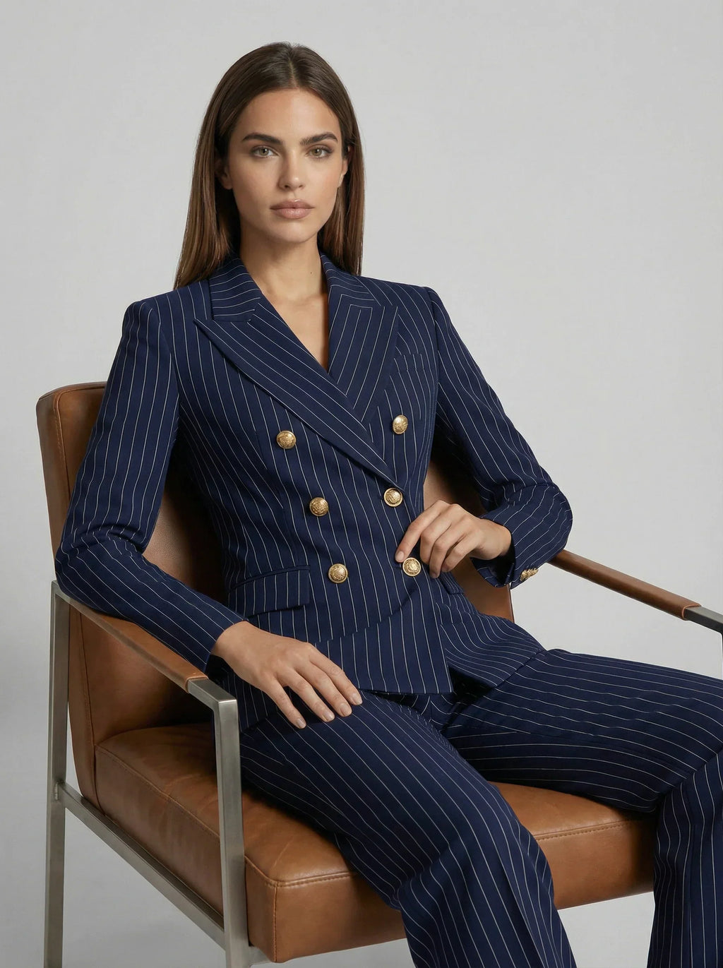 Leonora | Pinstripe Double-Breasted Blazer and Trouser Set
