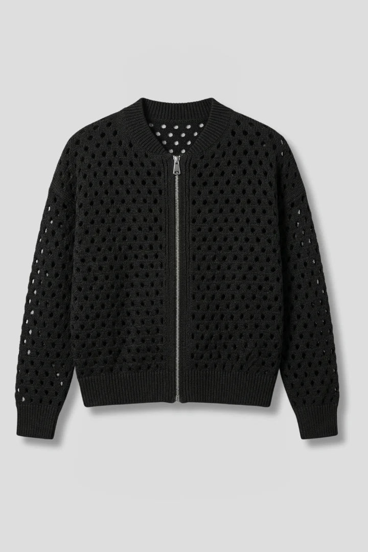 Xenia | Zip-Front Textured Knit Bomber Cardigan