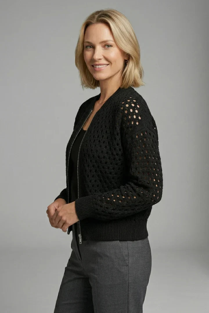 Xenia | Zip-Front Textured Knit Bomber Cardigan