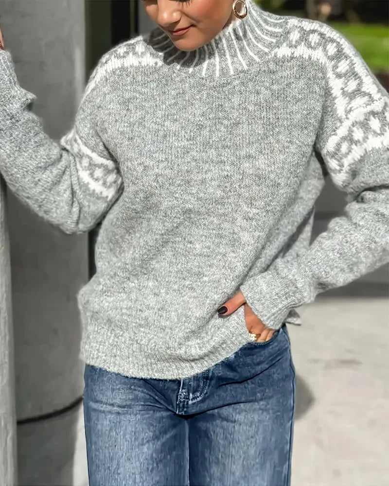 Elspeth | Mock-Neck Fair Isle Knit Sweater
