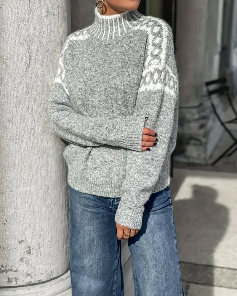 Elspeth | Mock-Neck Fair Isle Knit Sweater