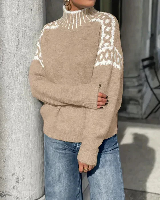 Elspeth | Mock-Neck Fair Isle Knit Sweater
